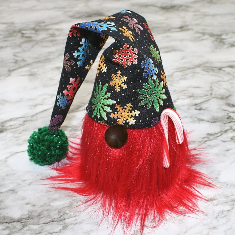 HAND CRAFTED Gnome White Christmas Air Freshener Cover - Colorful Snowflakes